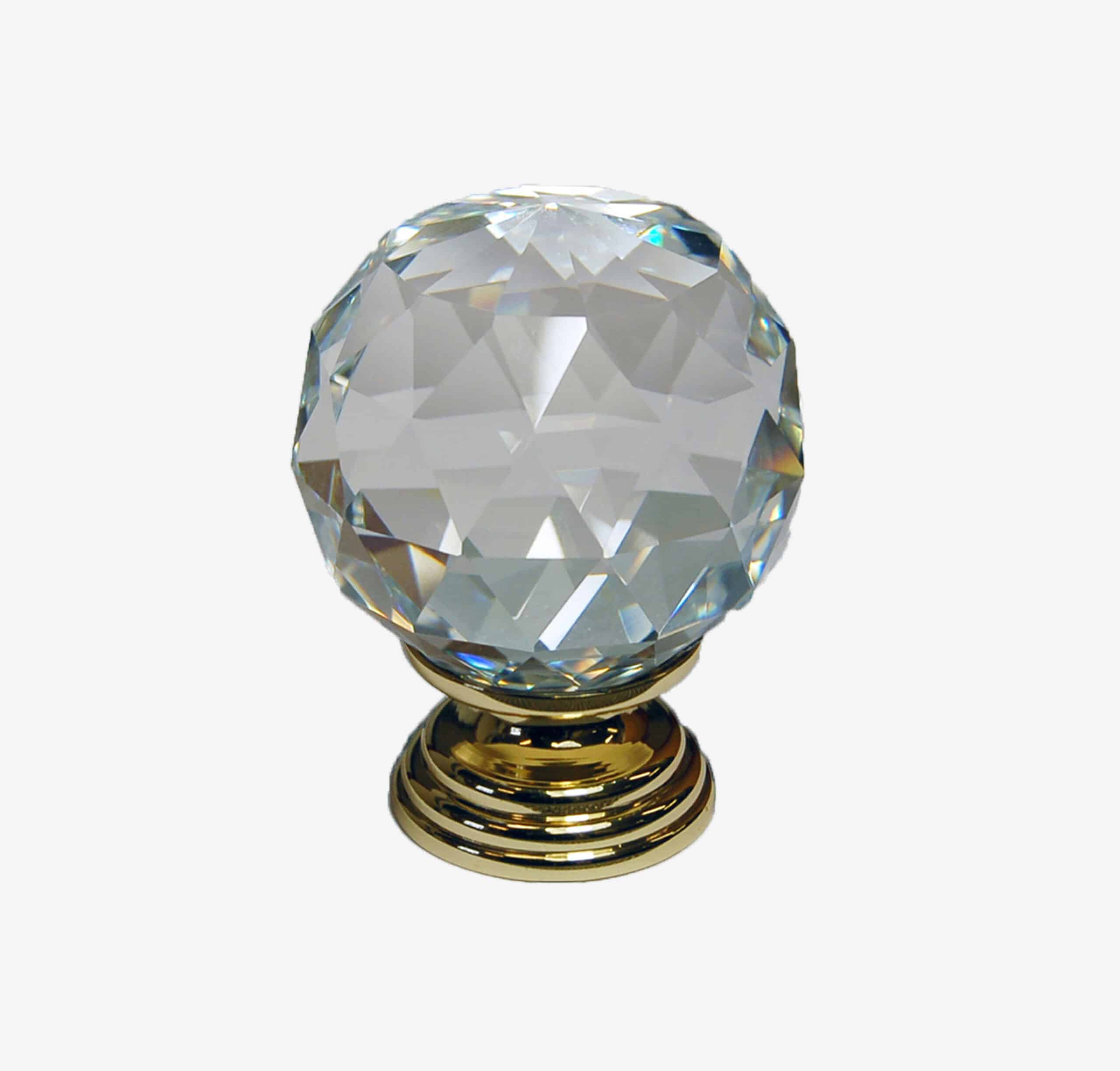 Clear Glass Cupboard Knob Polished Gold Base