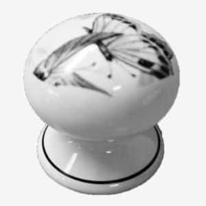 Black Butterflies Porcelain One Piece Cupboard Knob