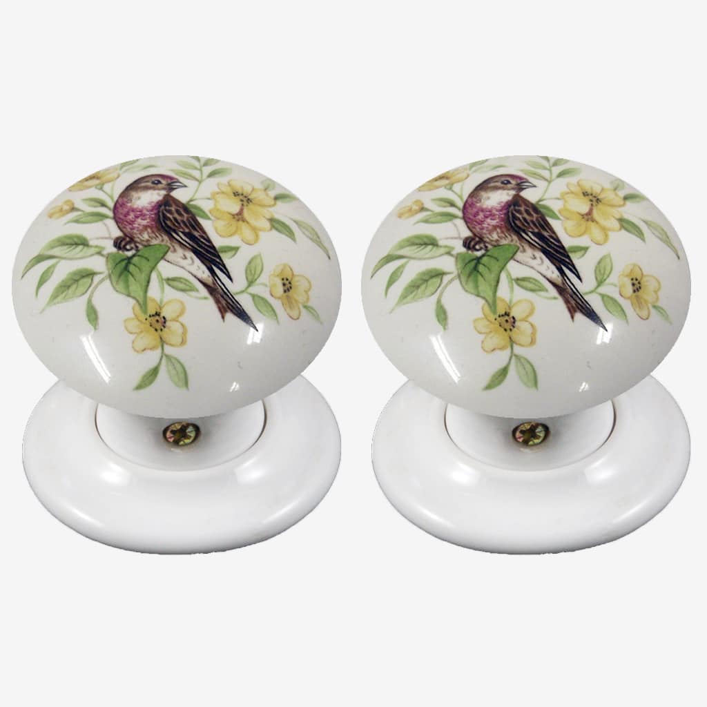 Brown Bullfinch Porcelain Door Knobs (Pair)