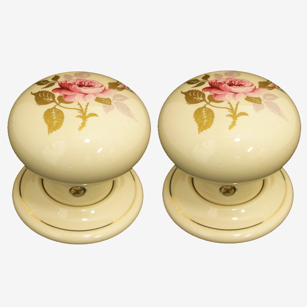 Chintz Rose Porcelain Door Knobs (Pair)