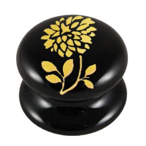 Gold Dahlia Porcelain Victorian Cupboard Knob On Black