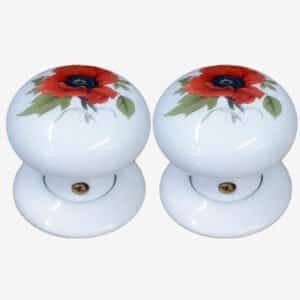 Red Poppy Porcelain Door Knobs (Pair)