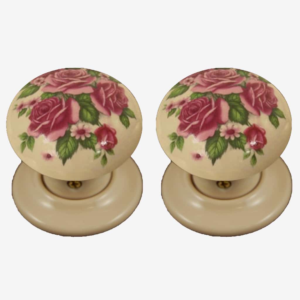Stourbridge Rose Porcelain Door Knobs (Pair)