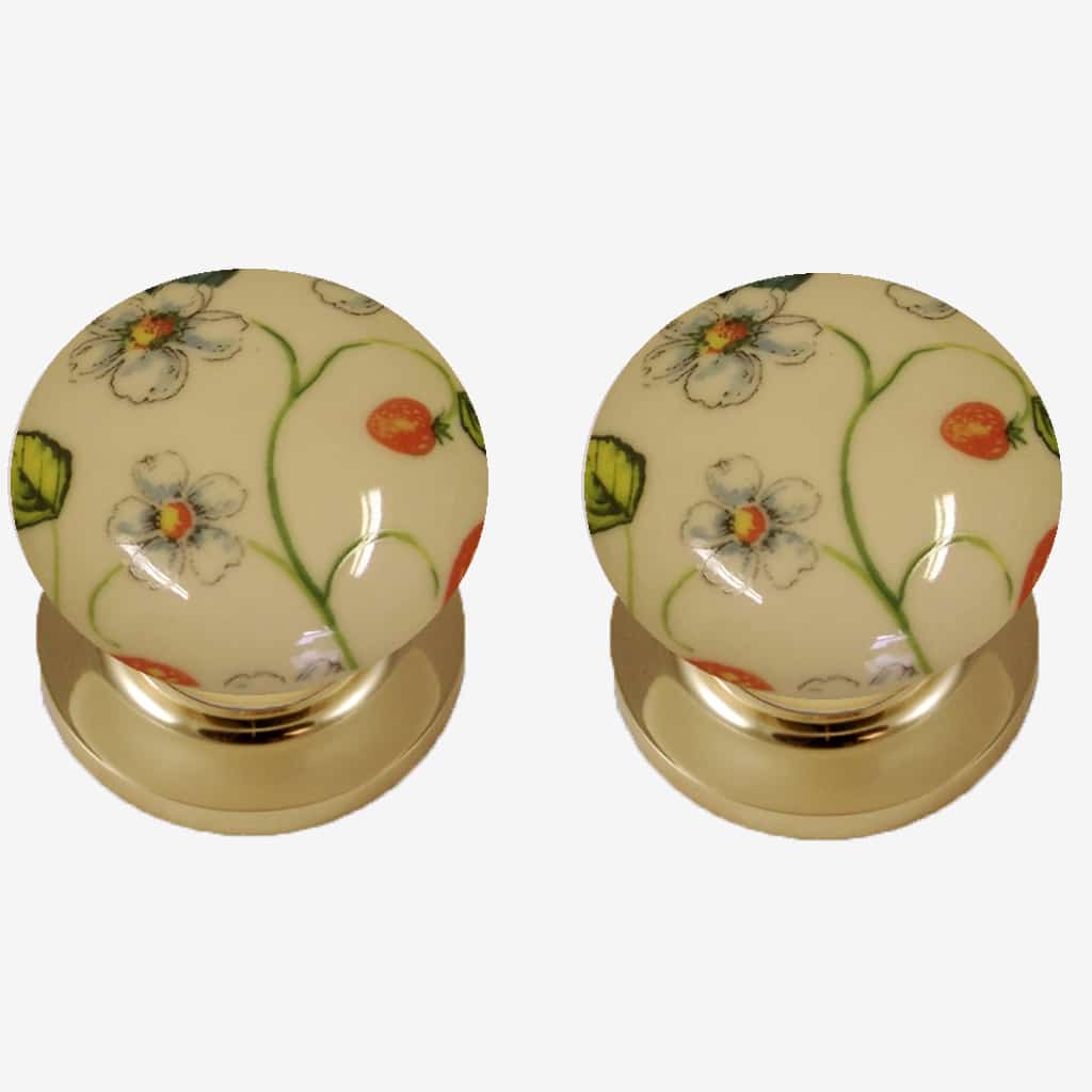 Strawberry Trail Porcelain Cream Door Knobs (Pair)