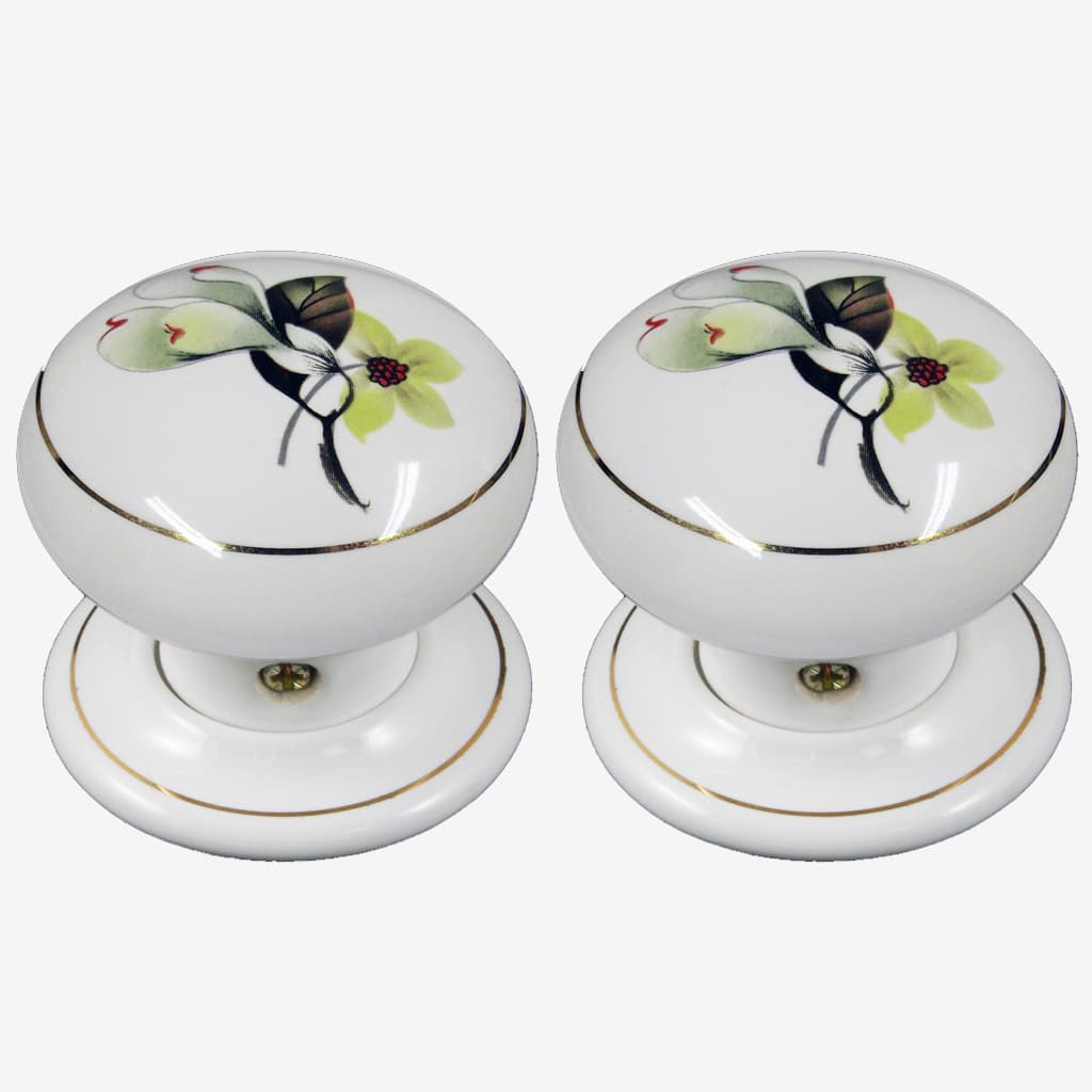 White Orchid Porcelain Door Knobs (Pair)