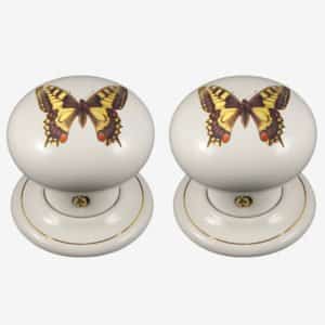 Yellow Butterfly Porcelain Door Knobs (Pair)
