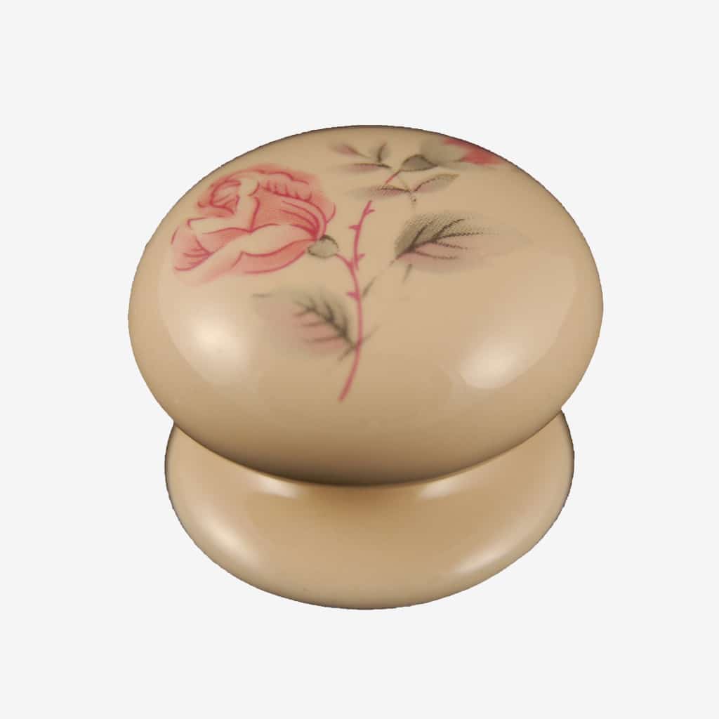 Cream Porcelain Cupboard Knob June Rose Design