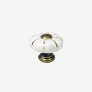 Porcelain Cupboard Knob White Antique Brass