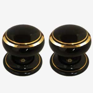 Black Classic Goldline Porcelain Door Knobs (Pair)