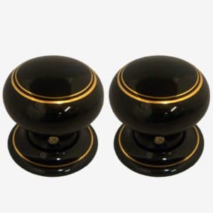 Black Double Goldline Porcelain Door Knobs (Pair)