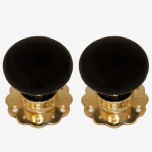 Black Porcelain Door Knob Set Mounted Fluted Rose (Pair)