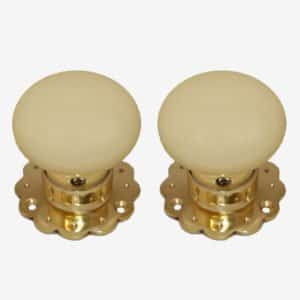 Cream Porcelain Door Knob Mounted Fluted Rose (Pair)