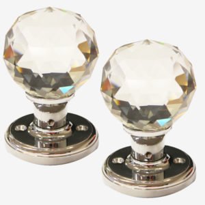 Internal Faceted Cut Crystal Door Knob Set Polished Chrome Base (Pair)