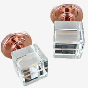 Internal Square Crystal Door Knob Set Rose Gold / Copper Base (Pair)