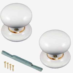 White Porcelain Door Knobs With Brass Collar (Pair)