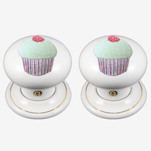 Green Cupcake Porcelain Door Knobs (Pair)