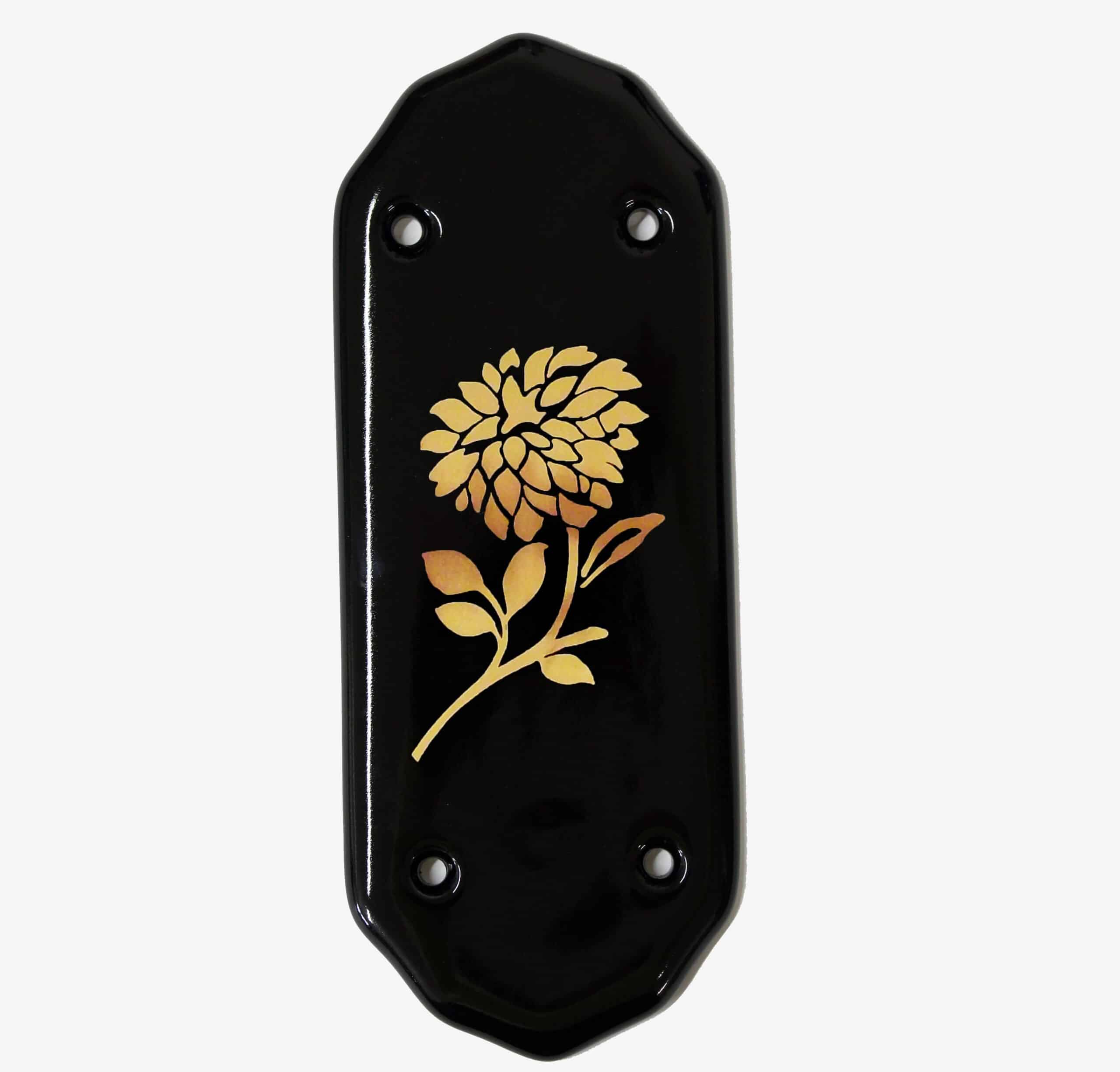 Small Black Porcelain Finger Plate Gold Dahlia Design