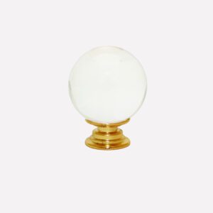 Clear Crystal Smooth Ball Shaped Cupboard Knob Polished Brass Base