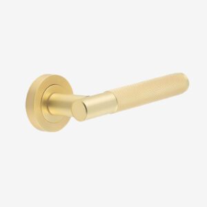 Satin Brass Knurled Lever Door Handle On Rose