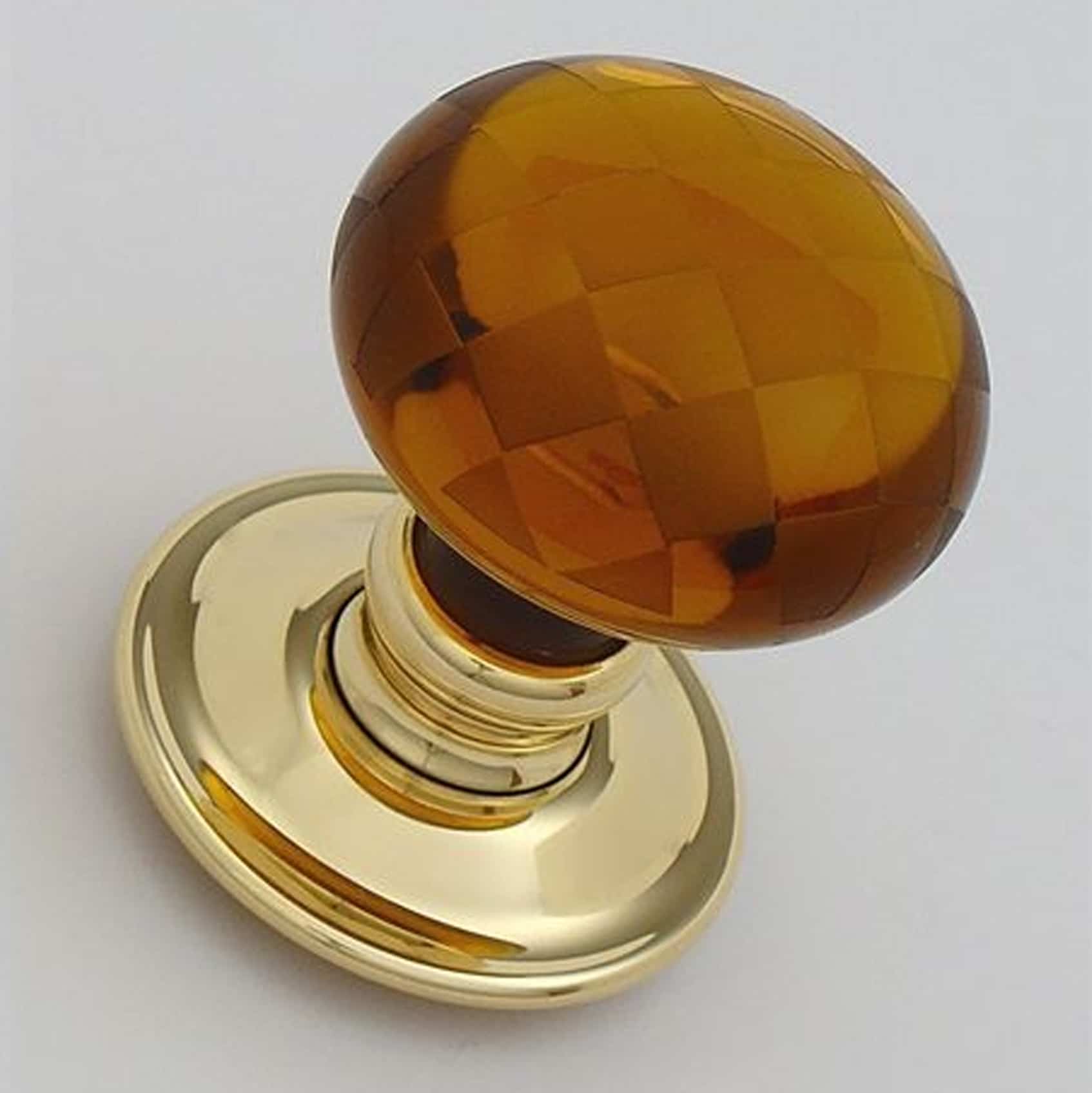 Amber Glass Chequerboard Door Knobs